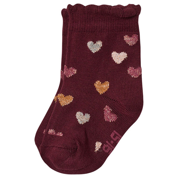 Melton Bordeaux Red Lurex Glitter Hearts Socks