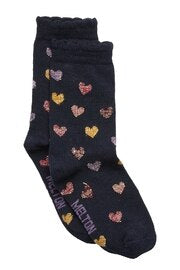 Melton Marine Blue Lurex Glitter Hearts Socks