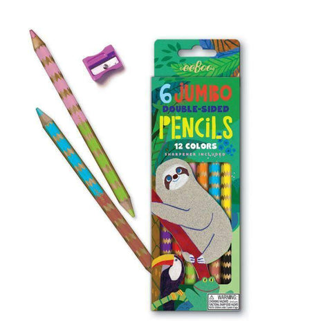 Eeboo Sloth 6 Jumbo Double-Sided Pencils -12 Colors