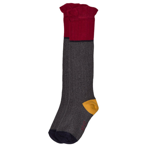 Melton Knee-High Ruffle Socks Red