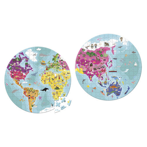 Janod Suitcase Puzzle: World Both Side Rounded 208 Pieces